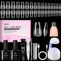 Beetles Gel Nail Kit Flat-X Coffin Short 320pcs | DIY Nail Extensions with Glue Gel, Base & Top Coat, Mini Lamp