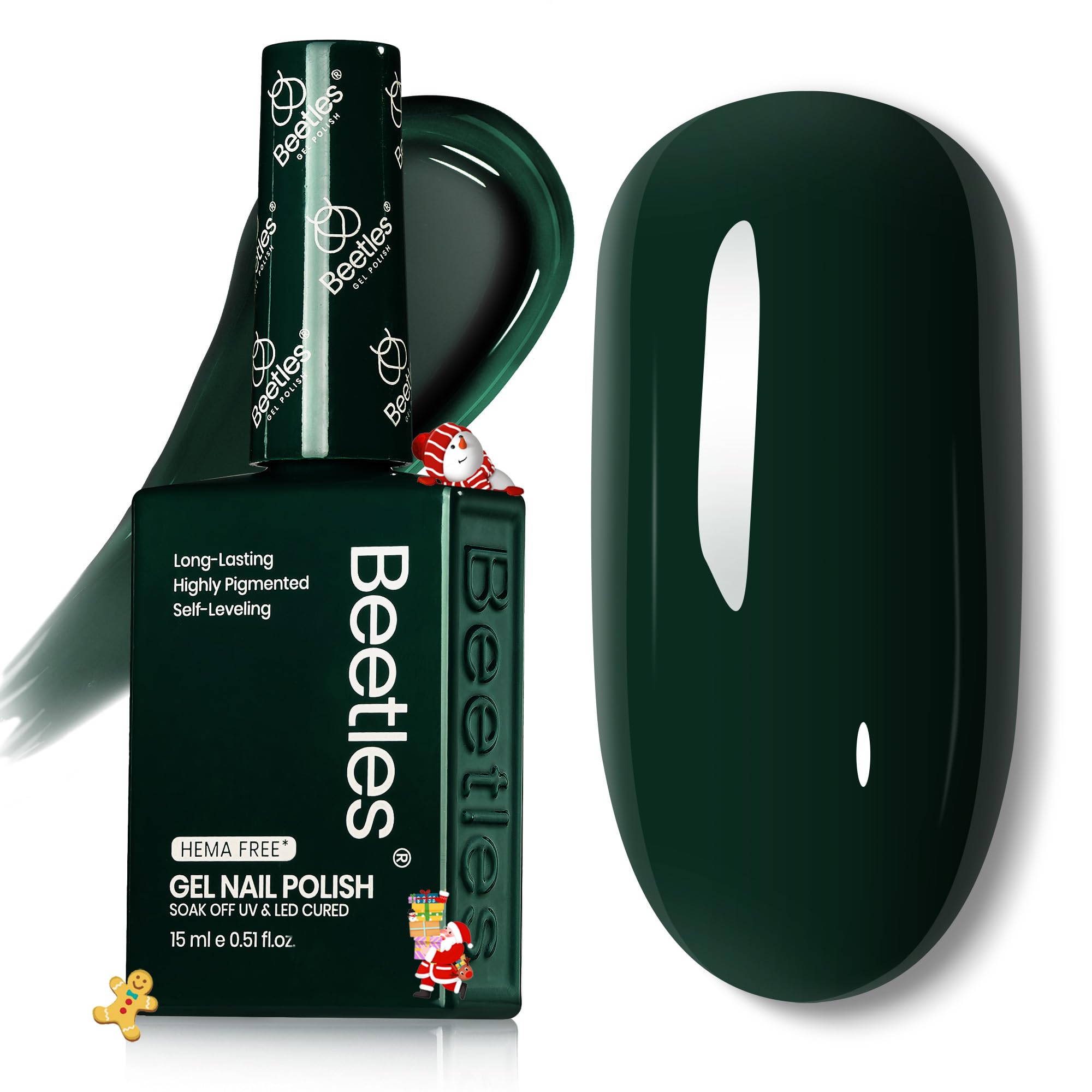 Beetles Green Gel Nail Polish 0.51oz – Forest Green, HEMA-Free, Cruelty-Free, Soak-Off UV Gel