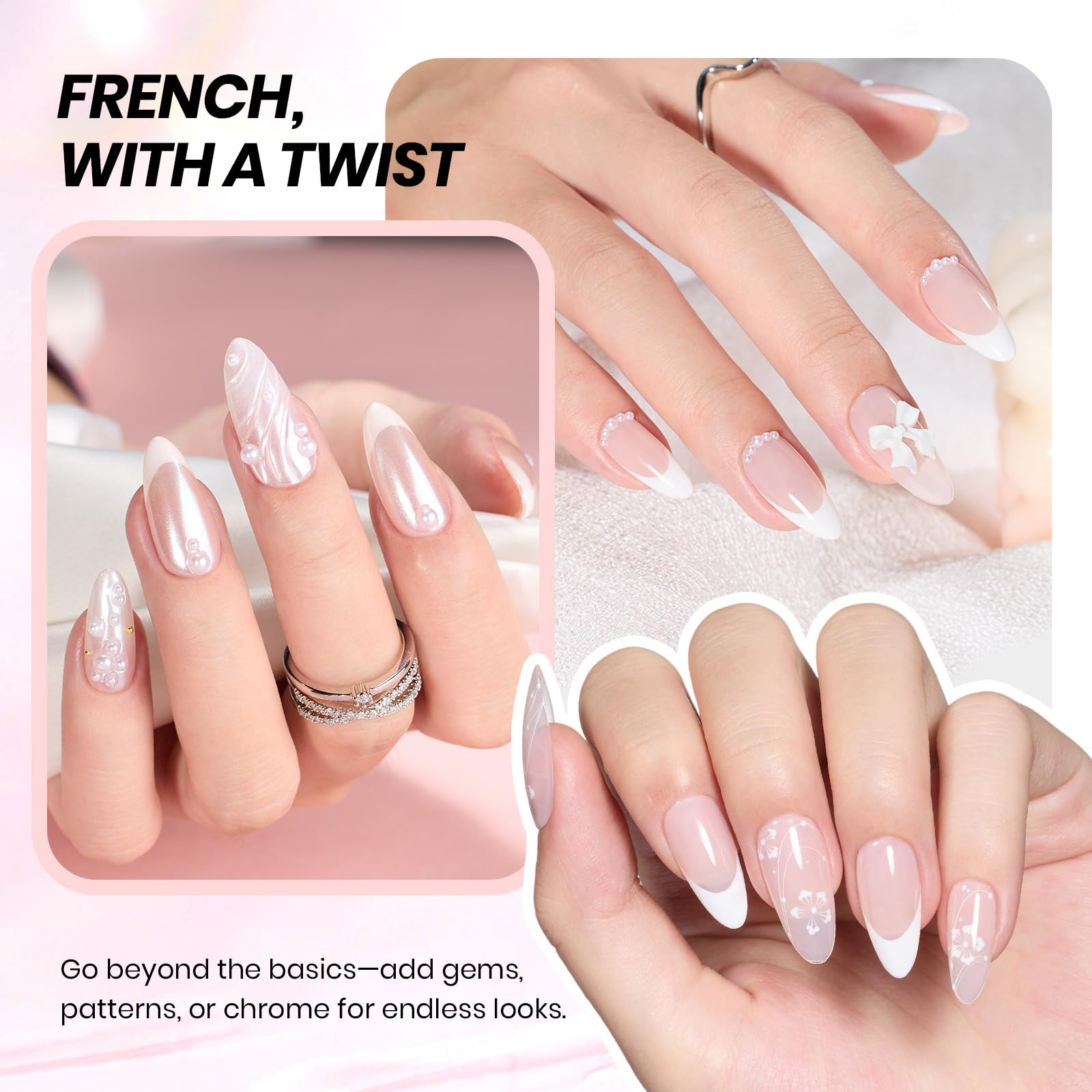 Beetles French Tip Gel Polish Set – Nude Pink & White, UV/LED Soak-Off, 2 Sticker Styles