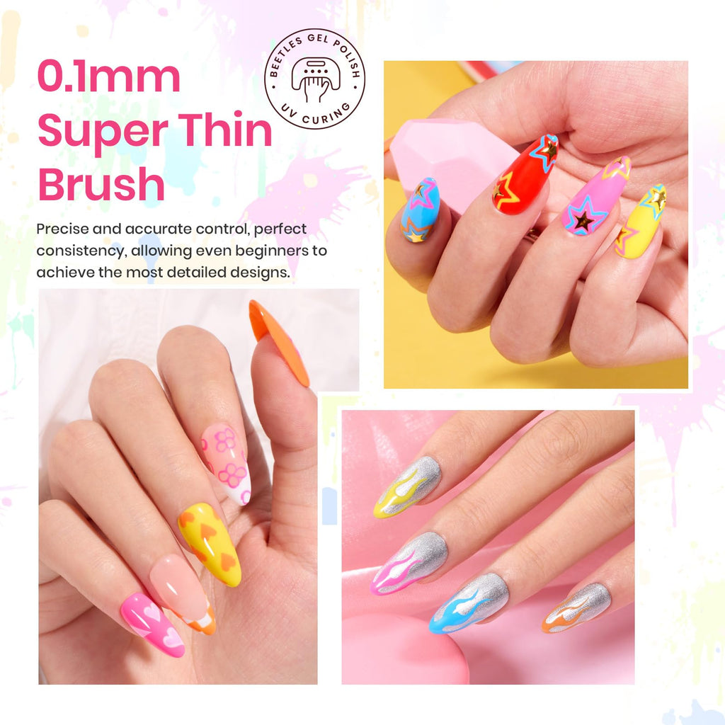 Beetles Nail Art Polish Set – 12 Colors 2-in-1 Gel Nail Polish & Liner