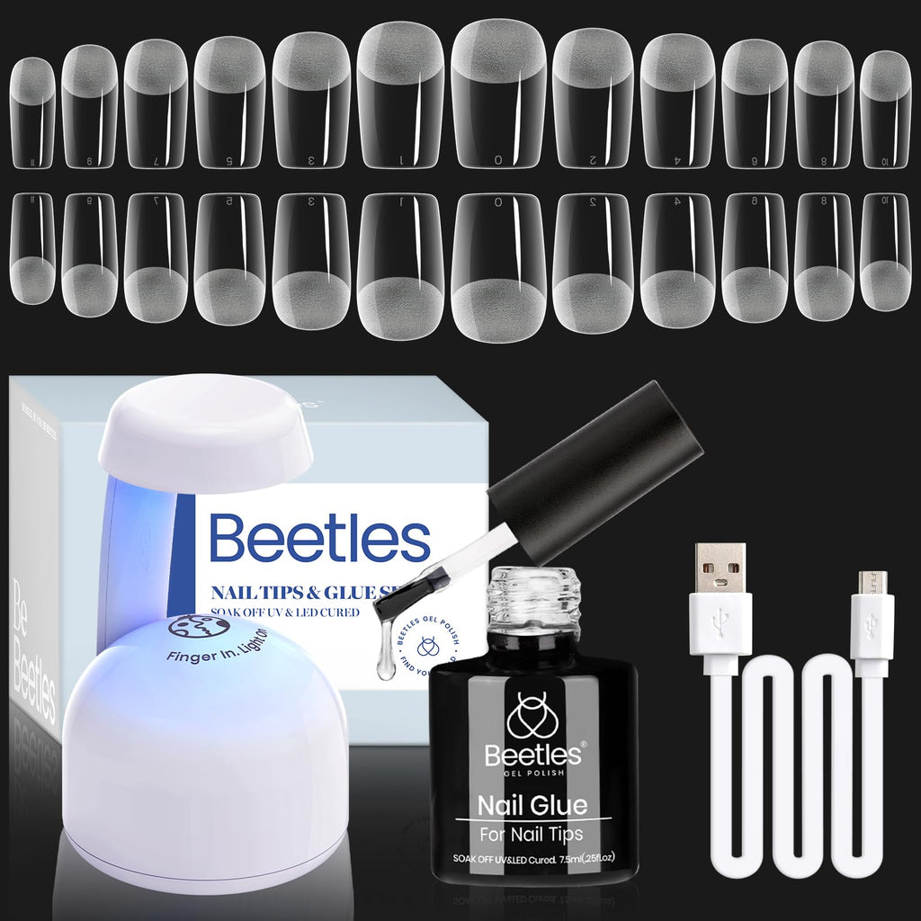 Beetles Gel Nail Kit – 504Pcs Half Matte Tips, 5‑in‑1 Glue Gel, UV/LED Lamp