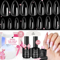 Beetles Gel Nail Kit Clear & Almond Medium – 600 Tips, Pink Top Coat, 9-in-1 Glue, Mini Lamp