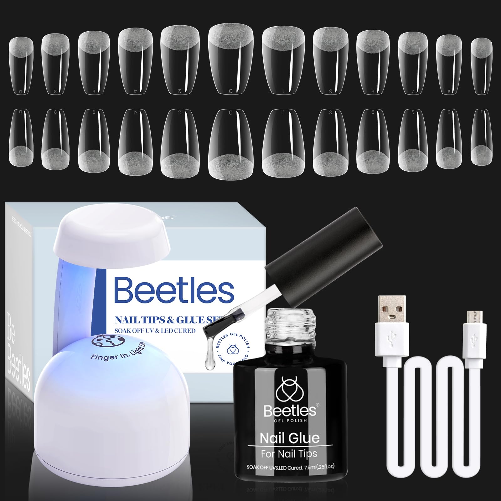 Beetles Gel Nail Kit Coffin 504Pcs – 5-in-1 Base Gel + UV LED Lamp for DIY Nails