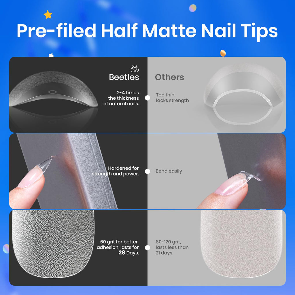 Beetles Gel Nail Kit Etch-X Almond Medium — 500pcs, 12 Sizes, Mini 5-in-1 Glue Lamp