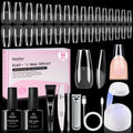 Beetles Gel Nail Kit Flat-X Coffin Medium – 320 Tips, 15g Glue Gel, 7.5ml Base & Top Coat, Mini Lamp