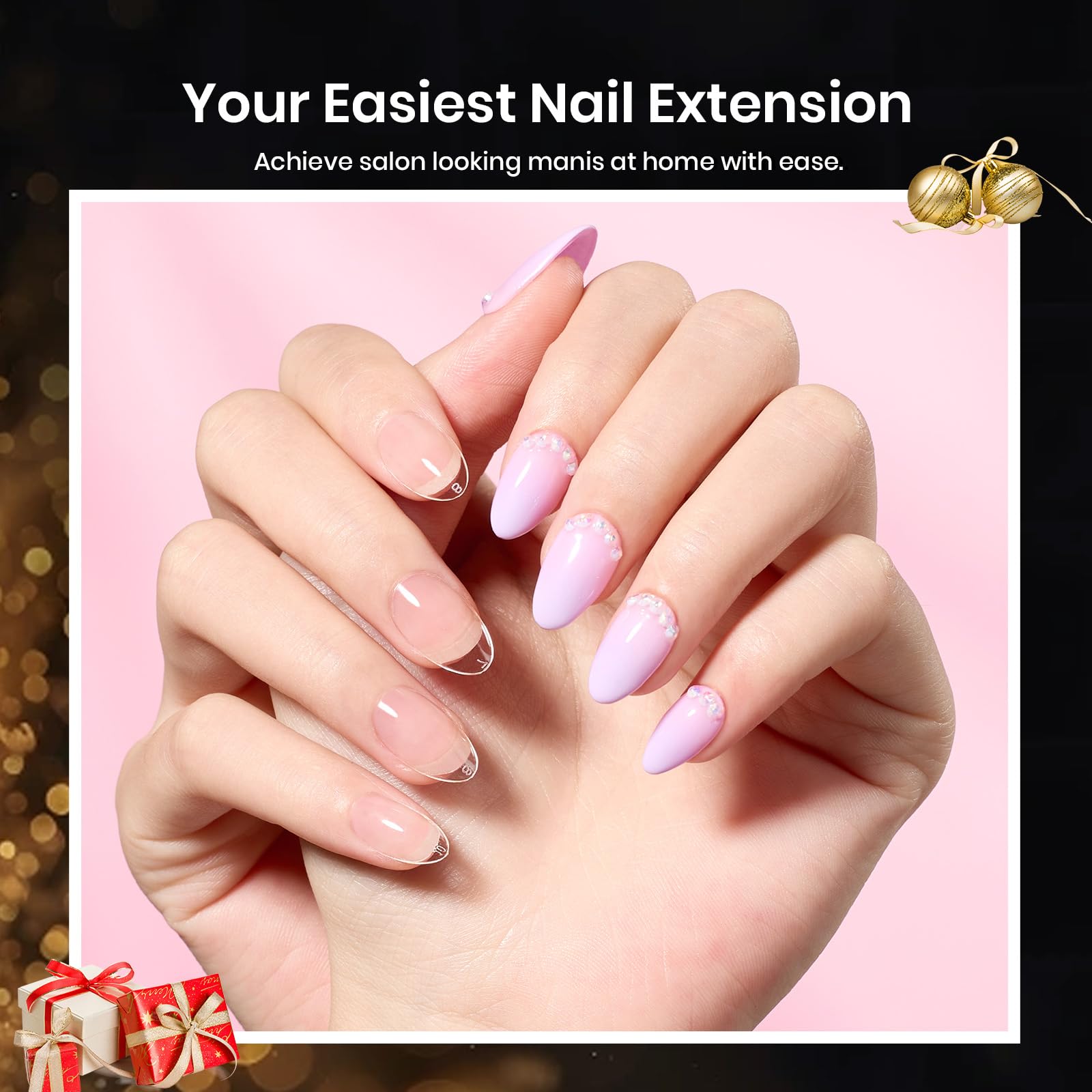 Beetles Gel Nail Kit Medium Almond | 576 Half Matte Tips, Primer, Dehydrator, Glue, Mini UV Lamp