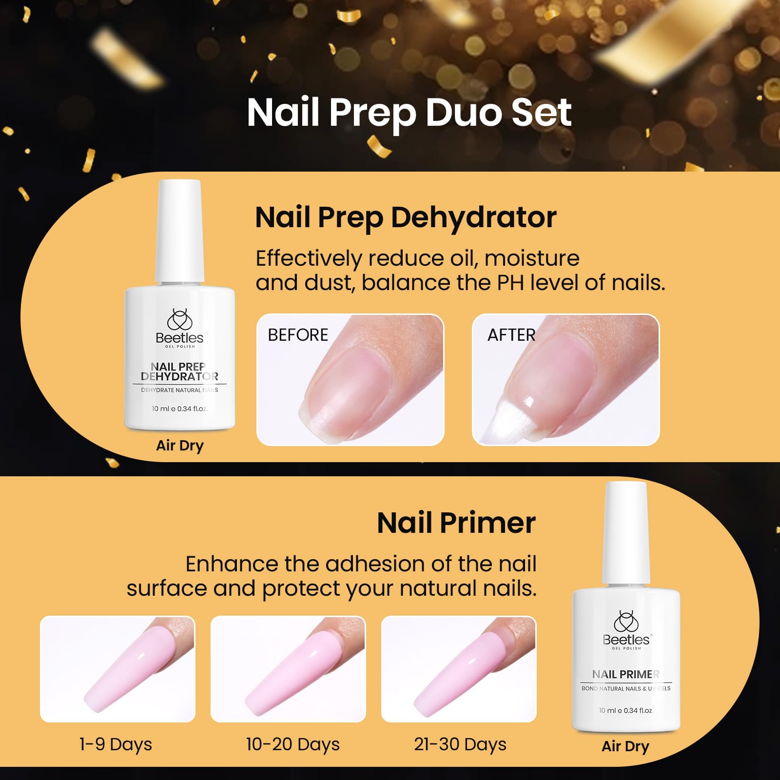 Beetles Gel Nail Kit Medium Almond | 576 Half Matte Tips, Primer, Dehydrator, Glue, Mini UV Lamp
