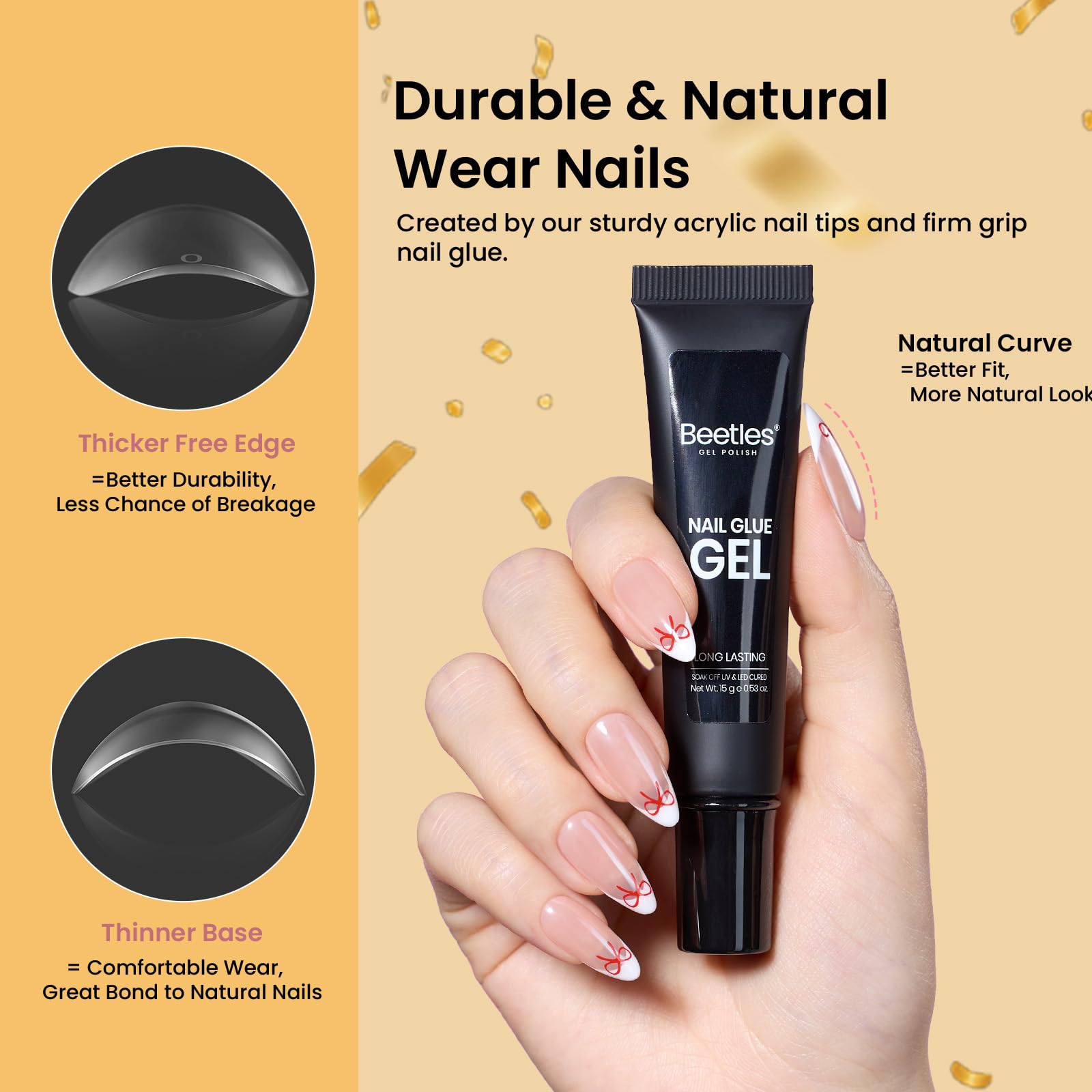Beetles Gel Nail Kit Medium Almond | 576 Half Matte Tips, Primer, Dehydrator, Glue, Mini UV Lamp