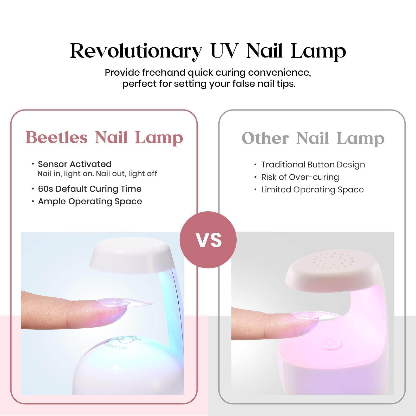 Beetles Gel Nail Kit Clear & Almond Medium – 600 Tips, Pink Top Coat, 9-in-1 Glue, Mini Lamp