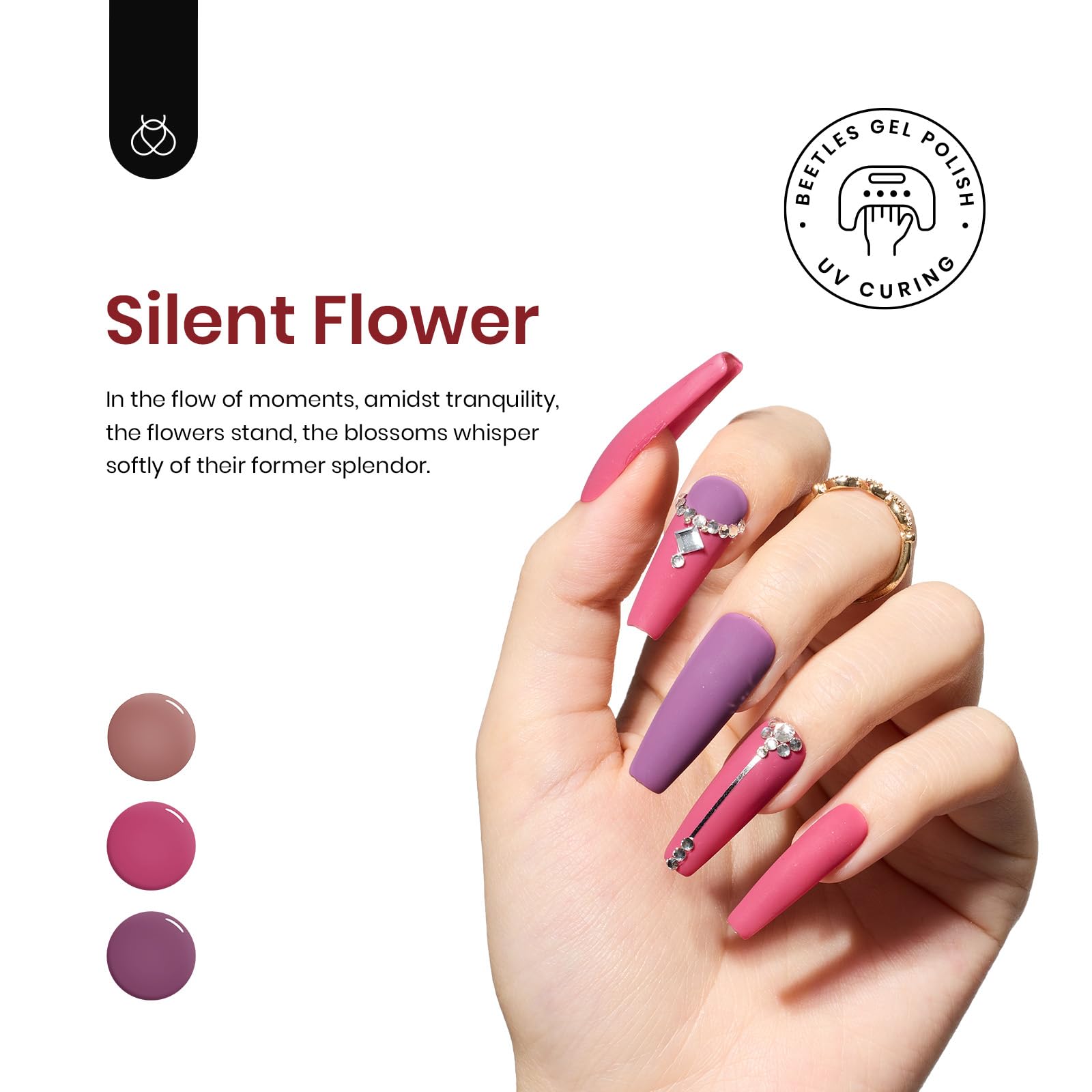 Beetles Gel Nail Polish Set Plum Burgundy & Glitter – 6-Piece Kit (Soak Off, UV/LED)