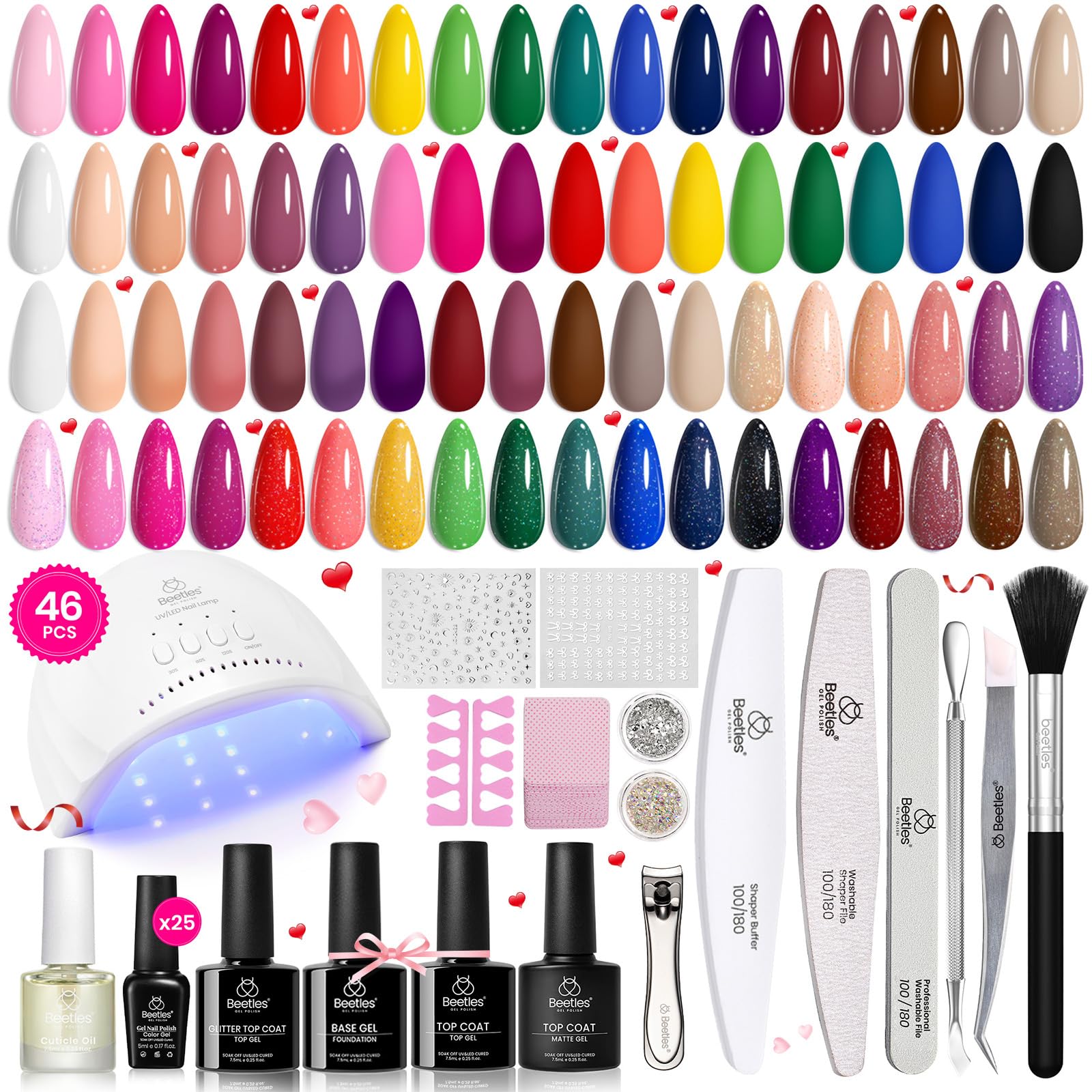 Beetles Gel Nail Polish Kit with UV Light — 46 PCS, 25 Colors for At-Home Manicures