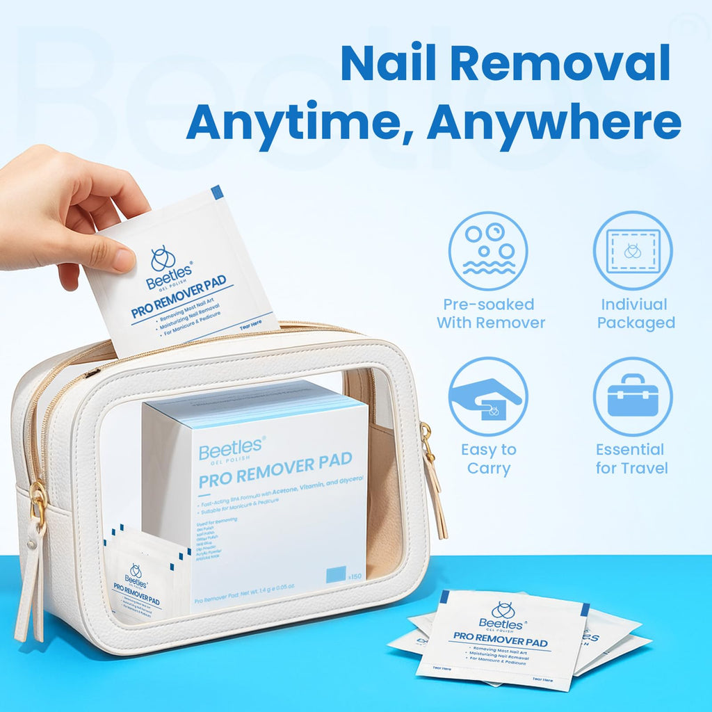 Beetles Gel Nail Polish Remover Kit – 150 Pro Pads, Acetone & Vitamin Formula, Cuticle Oil & Tools