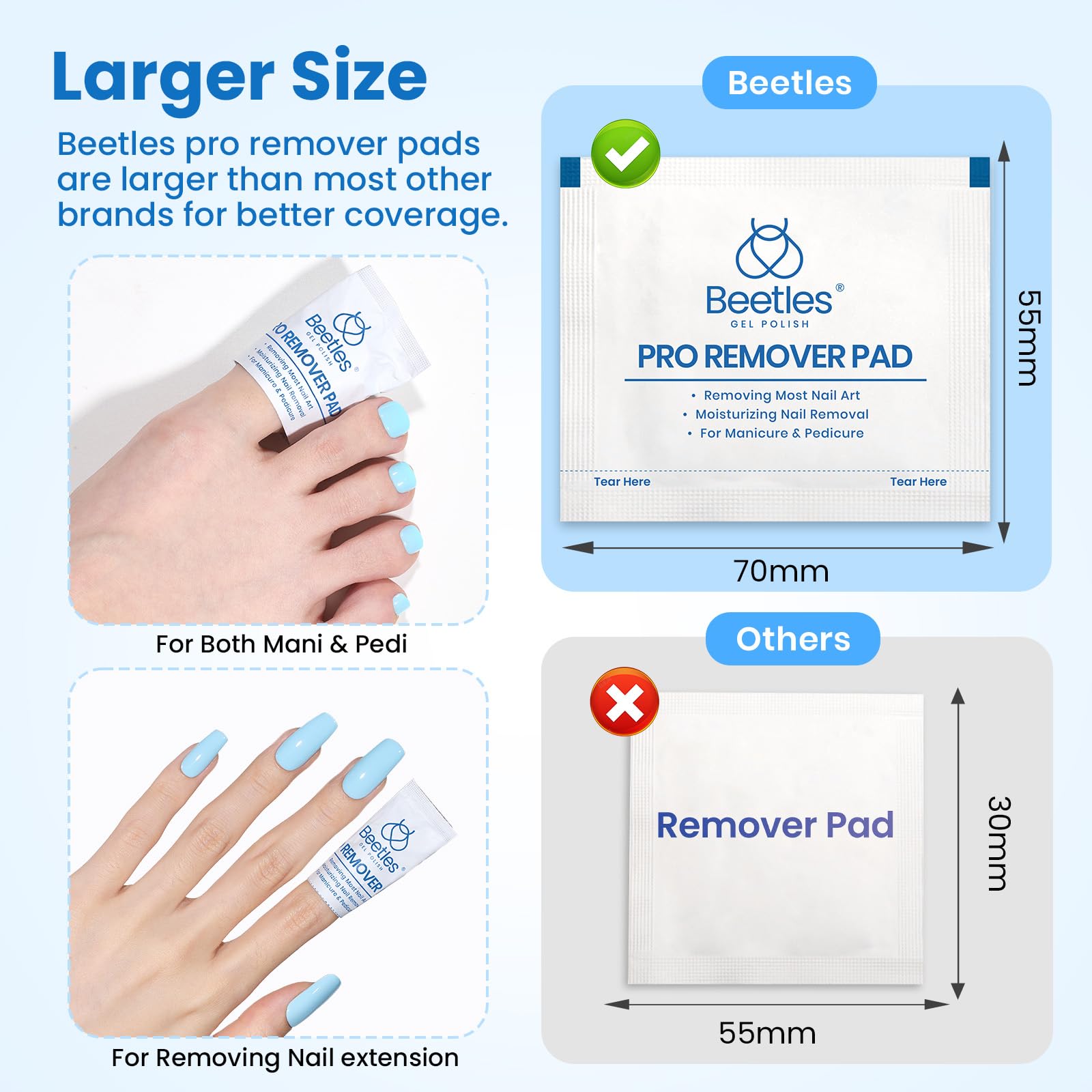 Beetles Gel Nail Polish Remover Kit – 150 Pro Pads, Acetone & Vitamin Formula, Cuticle Oil & Tools