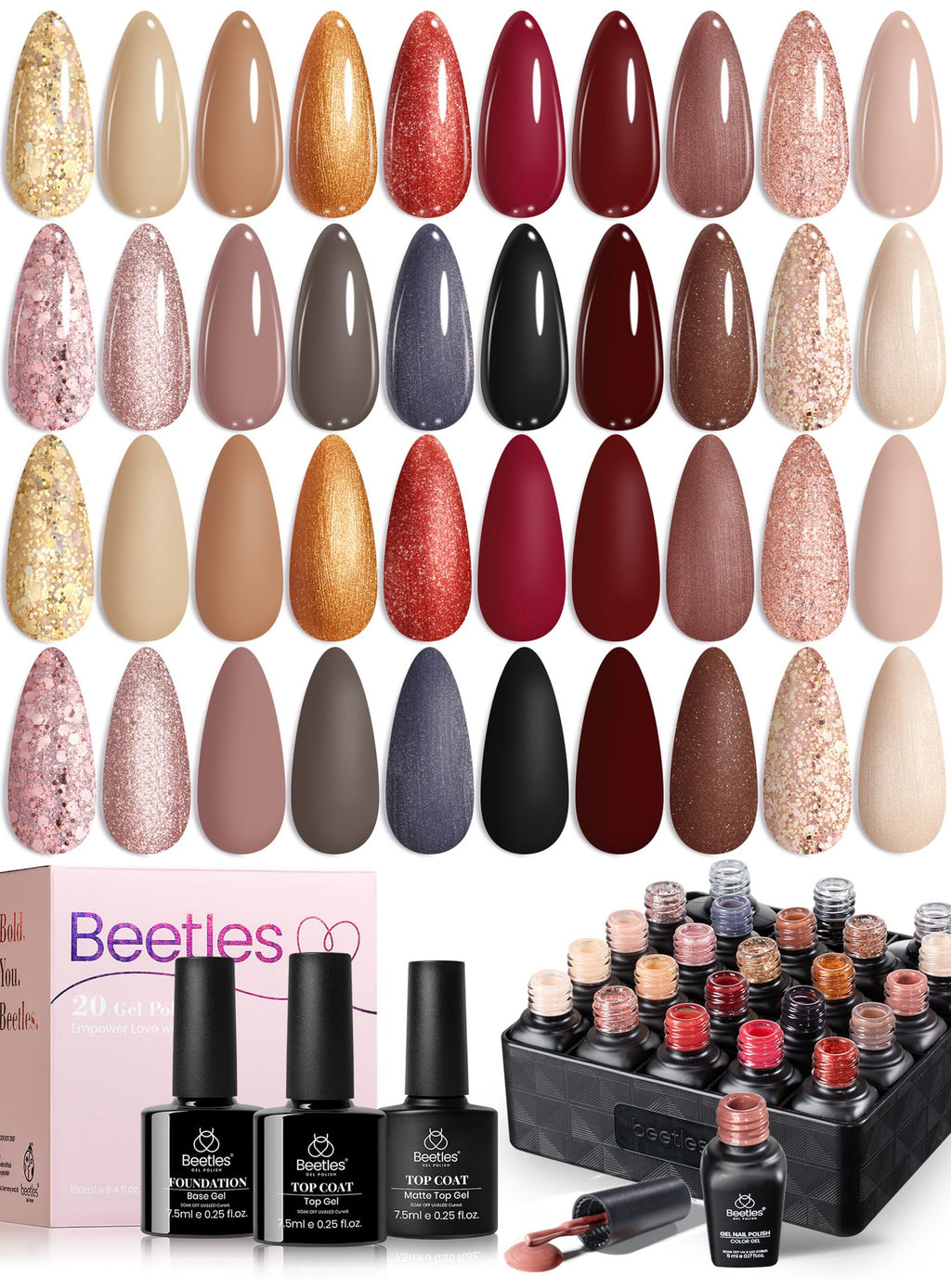 Beetles Gel Nail Polish Set – 20 Colors with Base & Top Coat (UV/LED)