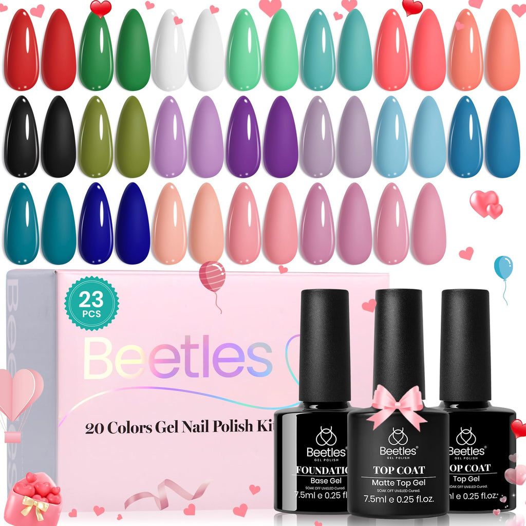 Beetles Gel Nail Polish Set – 23pc Spring Colors with Base & Top Coat for Beginners