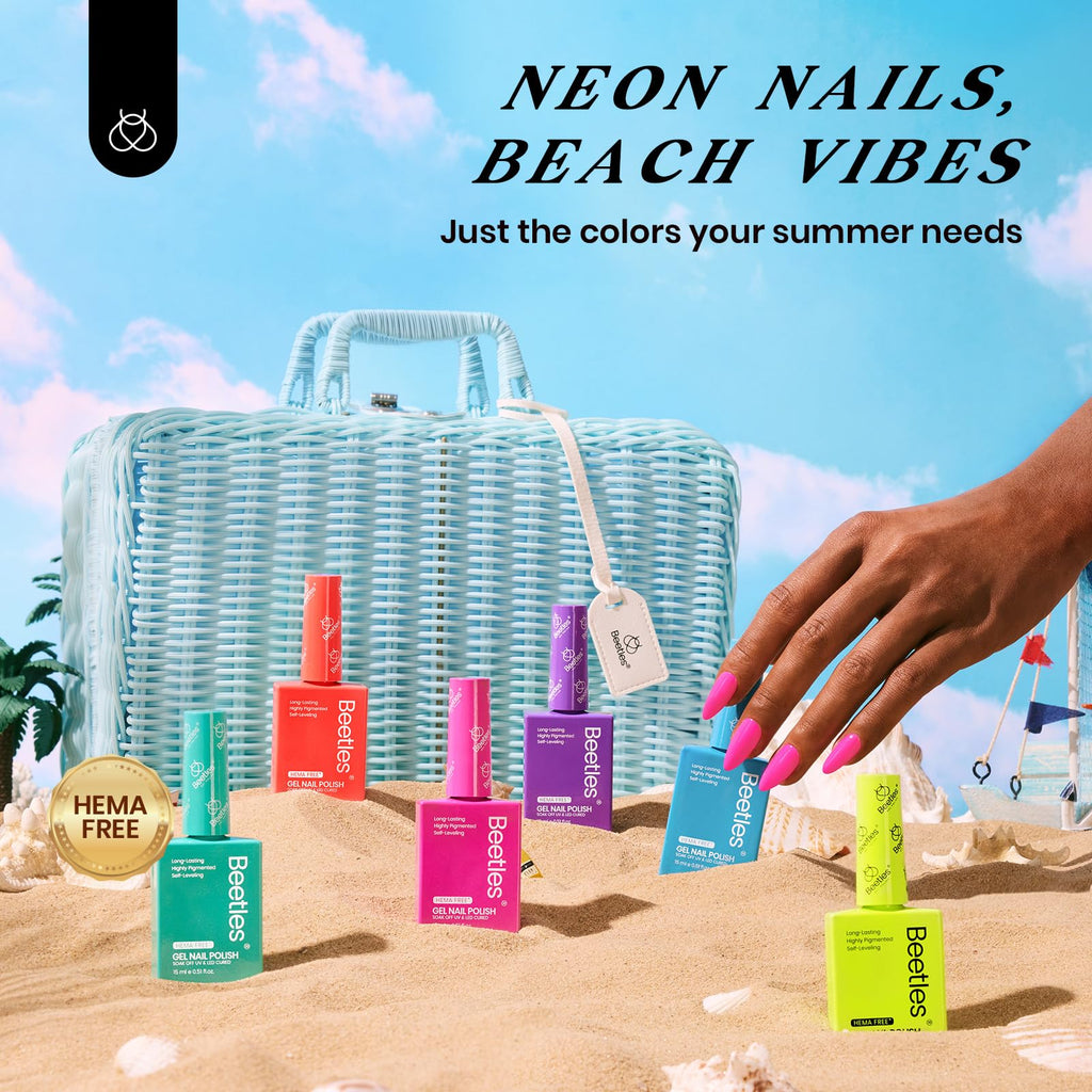 Beetles Gel Nail Polish Set with Mini LED Lamp – Purple Red Green Yellow Colors & Nail Art Kit