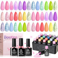 Beetles Gel Nail Polish Set – 28 Pcs Pastel Macaron Colors with Base/Top Coats & Charms
