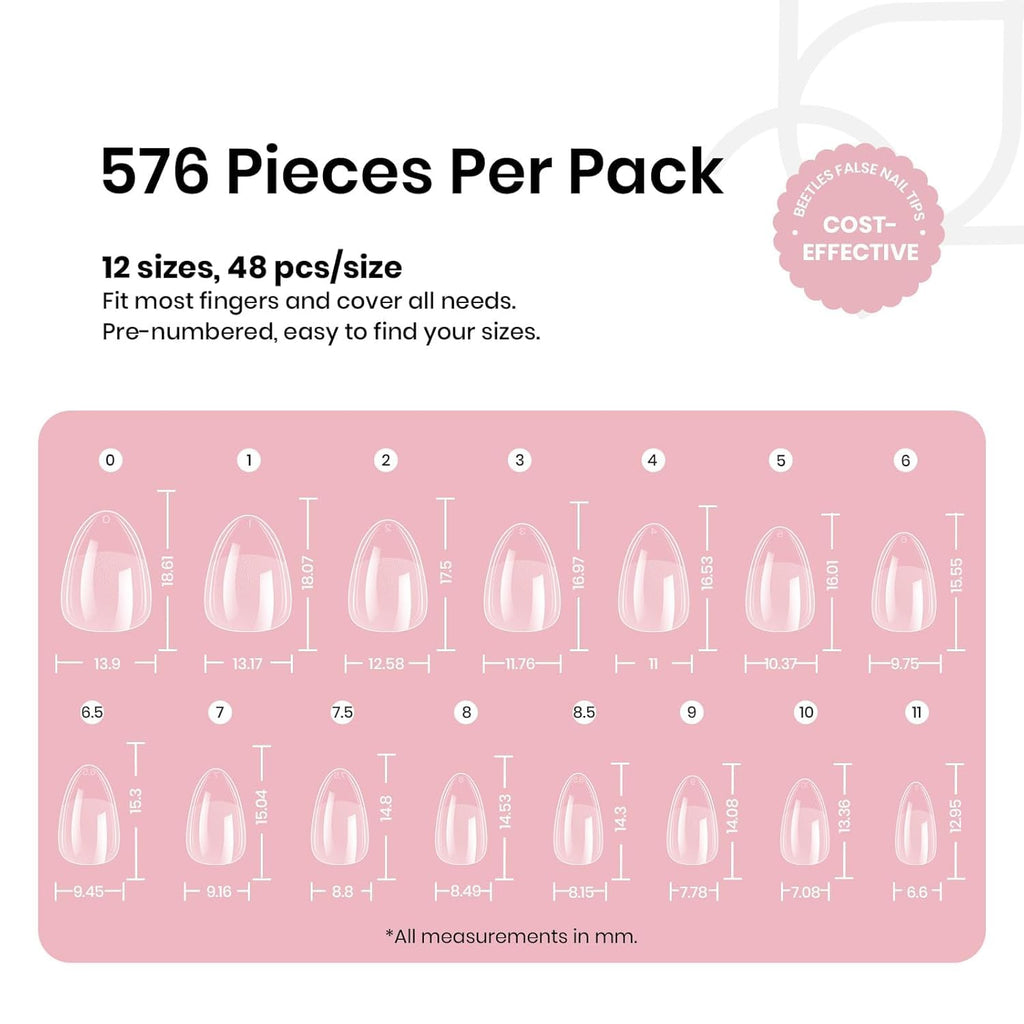 Beetles Gel Nail Tips 576Pcs – Extra Short Almond Half Matte Press-On Nail Tips for Easy DIY Extensions