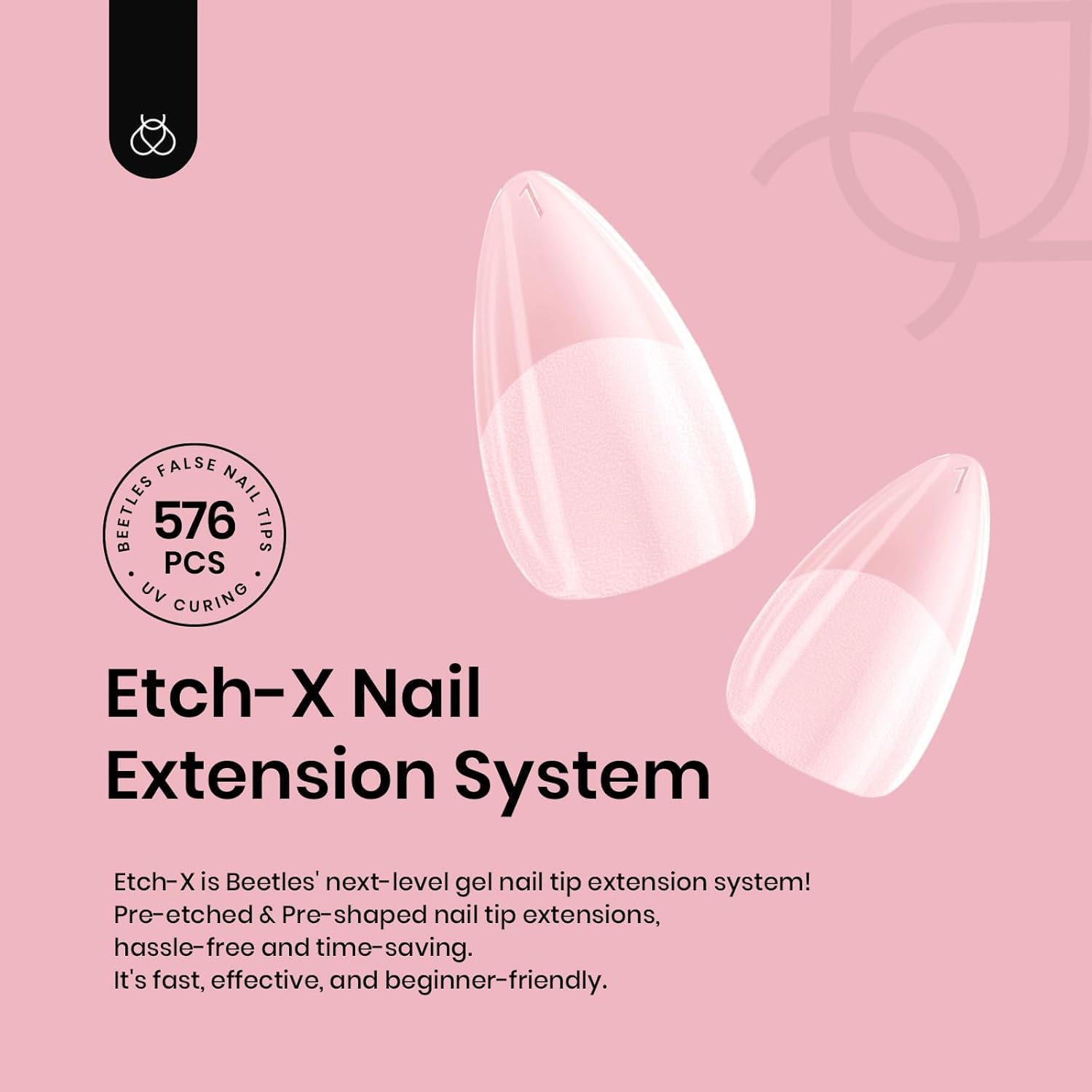Beetles Gel Nail Tips 576Pcs – Extra Short Almond Half Matte Press-On Nail Tips for Easy DIY Extensions