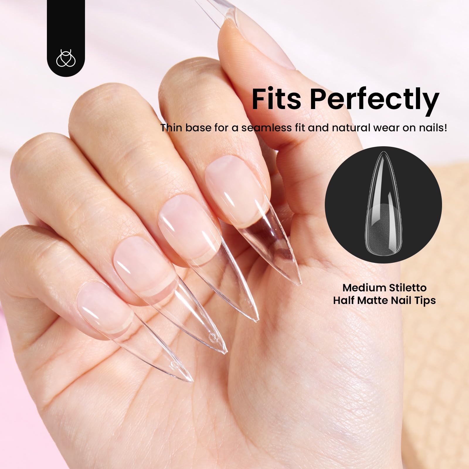 Beetles Gel Nail Tips Etch-X Stiletto Medium, 288Pcs, 12 Sizes – Pre-Etched Full Cover Tips for Easy DIY Extensions