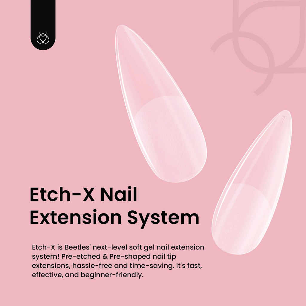 Beetles Gel Nail Tips Etch-X Stiletto Medium, 288Pcs, 12 Sizes – Pre-Etched Full Cover Tips for Easy DIY Extensions