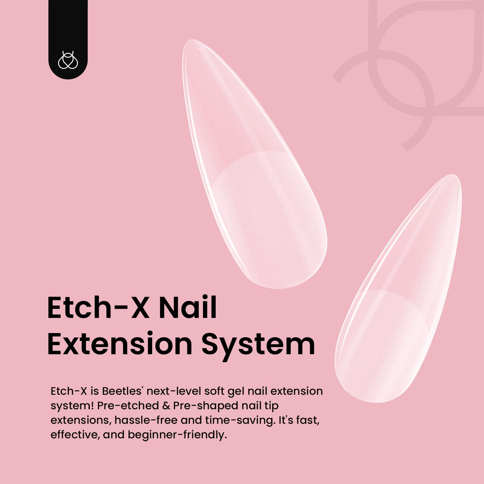 Beetles Gel Nail Tips Etch-X Stiletto Medium, 288Pcs, 12 Sizes – Pre-Etched Full Cover Tips for Easy DIY Extensions