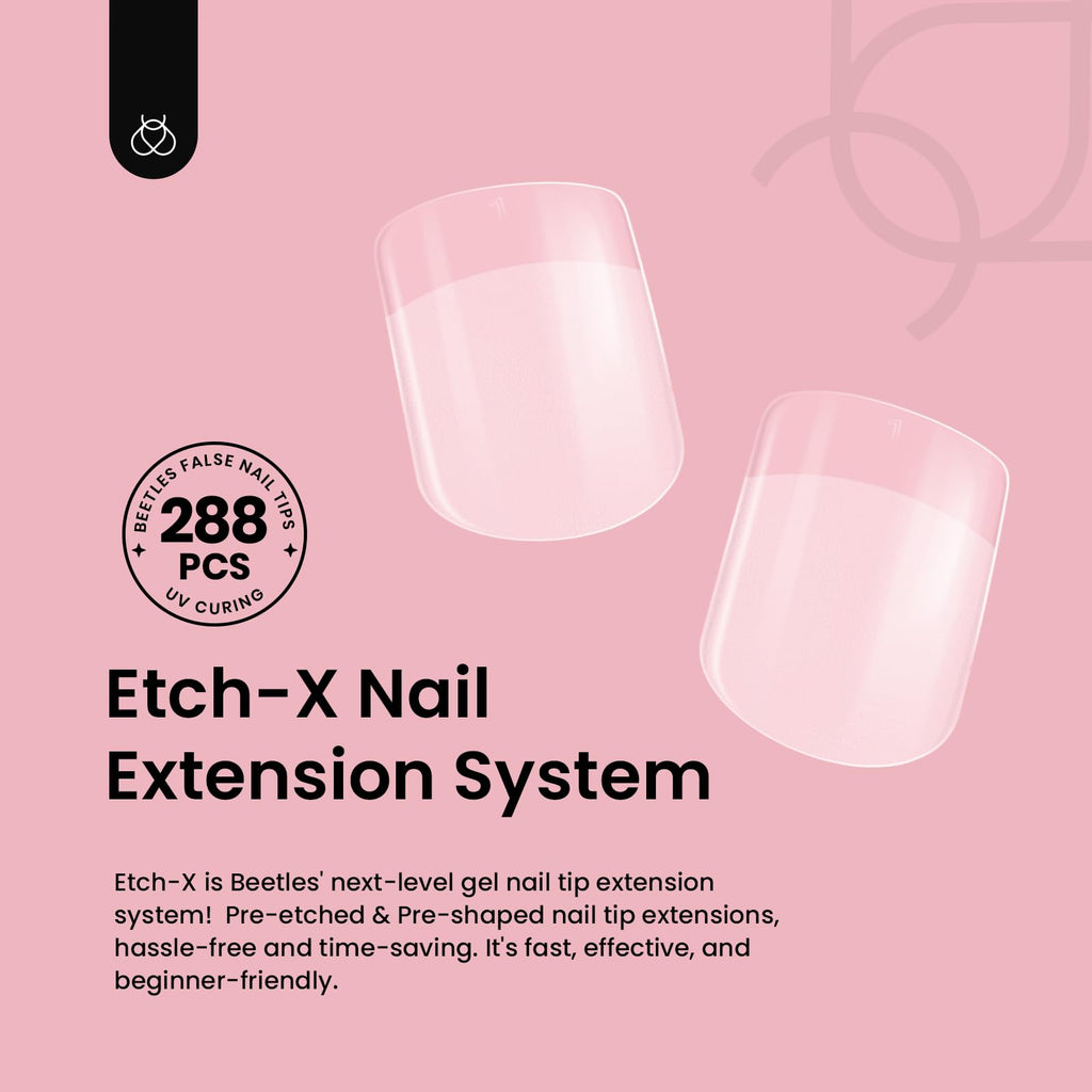 Beetles Gel Nail Tips 288Pcs – Extra Short Square Half Matte Etch-X for Fast DIY Extensions