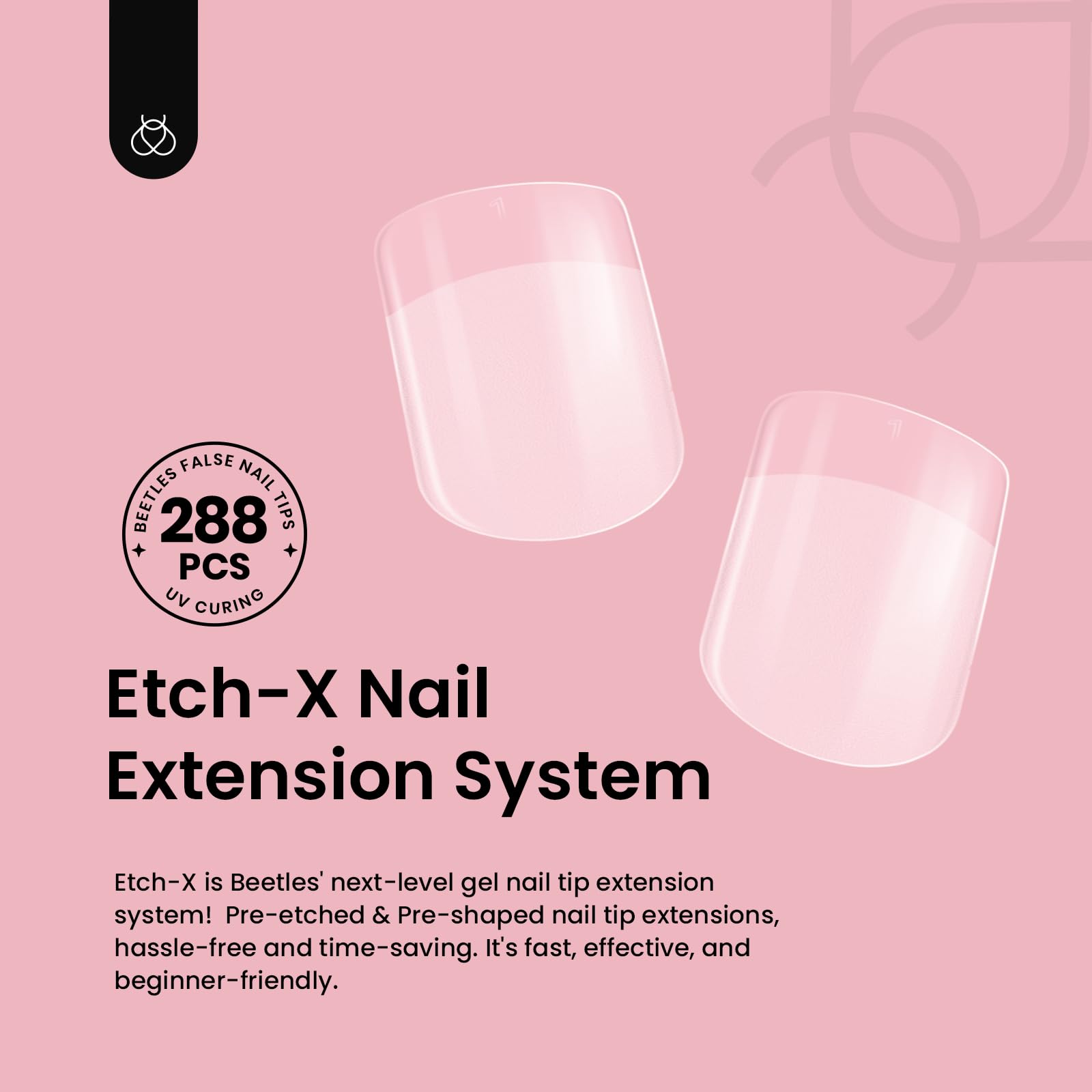 Beetles Gel Nail Tips 288Pcs – Extra Short Square Half Matte Etch-X for Fast DIY Extensions