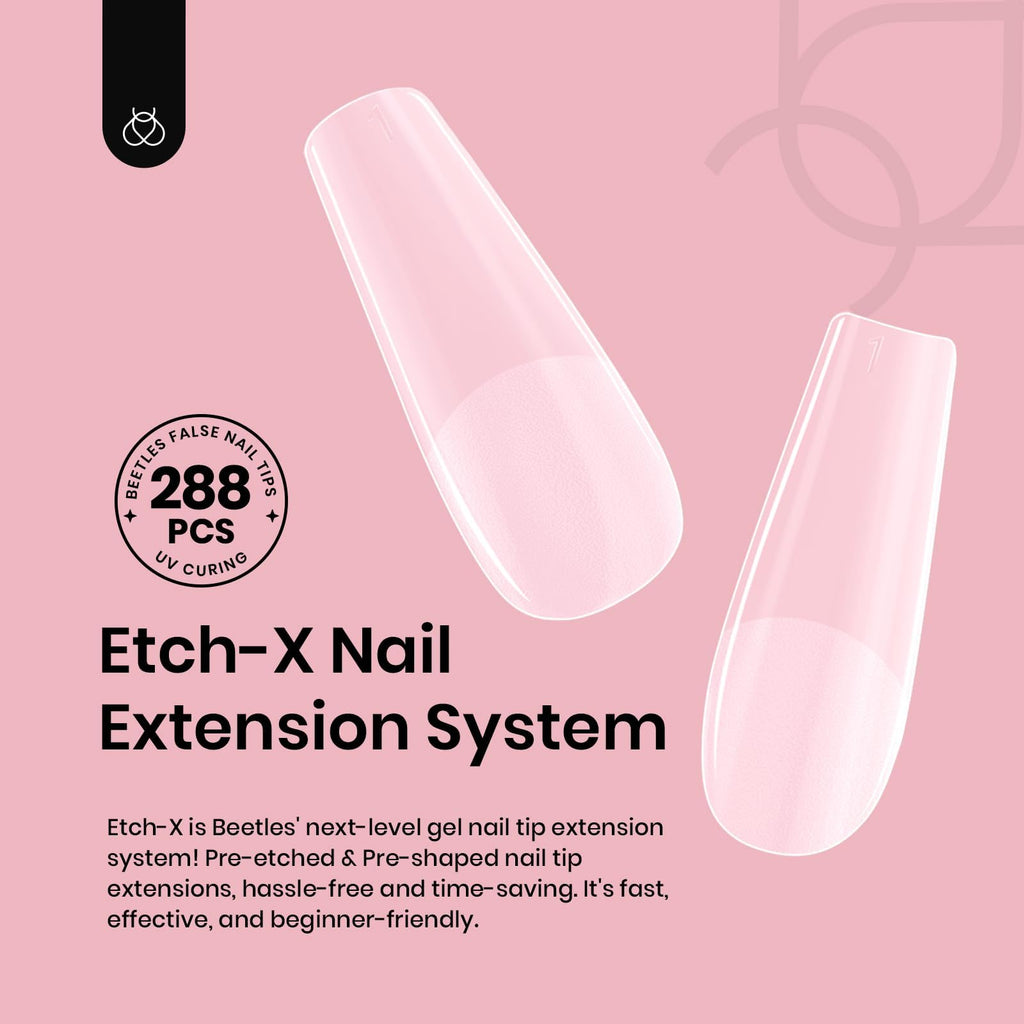Beetles Gel Nail Tips Long Square – 288 Pcs Half Matte Pre-Shaped Press-On Nails for DIY Extensions