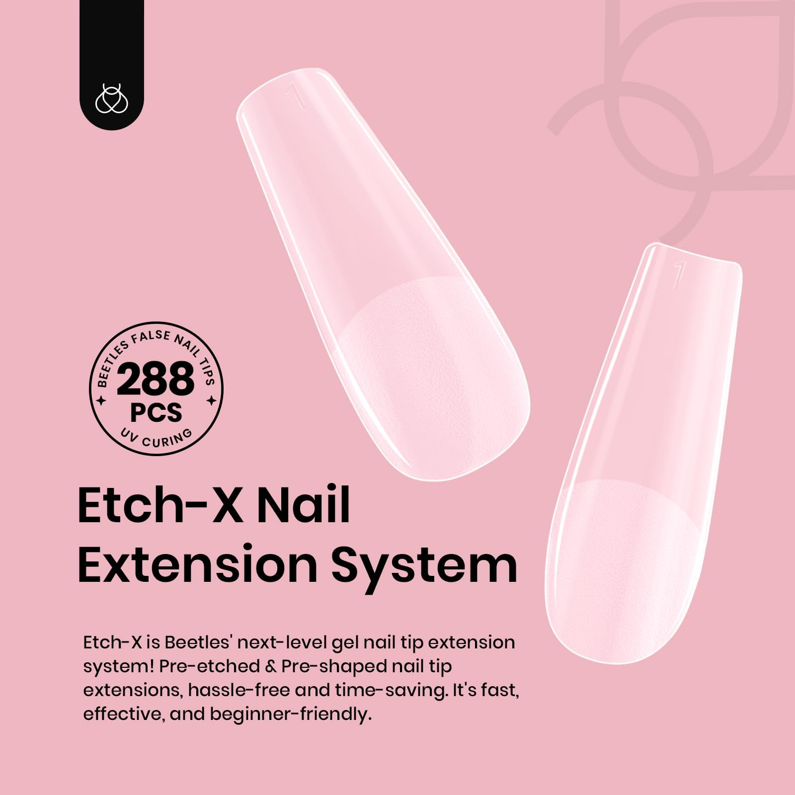 Beetles Gel Nail Tips Long Square – 288 Pcs Half Matte Pre-Shaped Press-On Nails for DIY Extensions