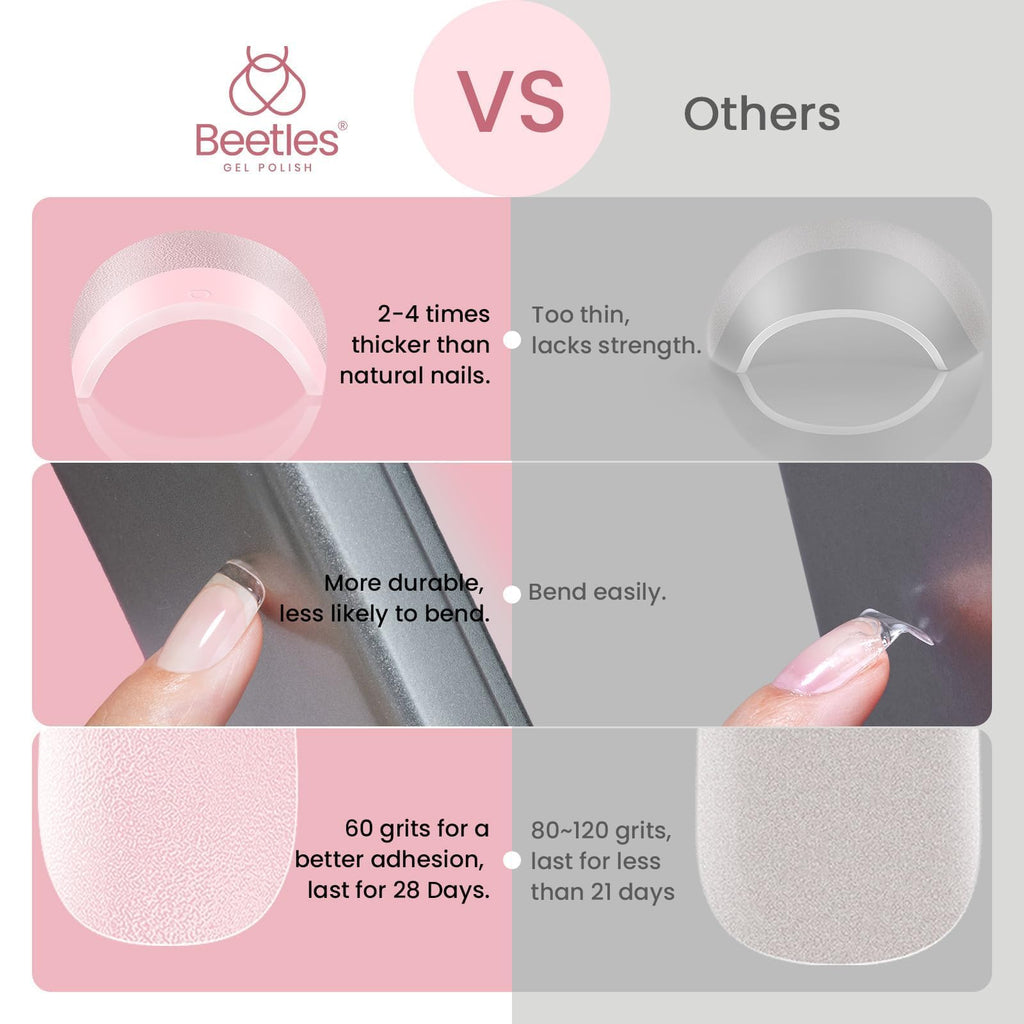 Beetles Gel Nail Tips 288 pcs – Extra Short Square Press On Nails (12 Sizes)