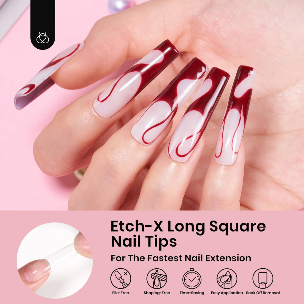 Beetles Gel Nail Tips Long Square – 288 Pcs Half Matte Pre-Shaped Press-On Nails for DIY Extensions