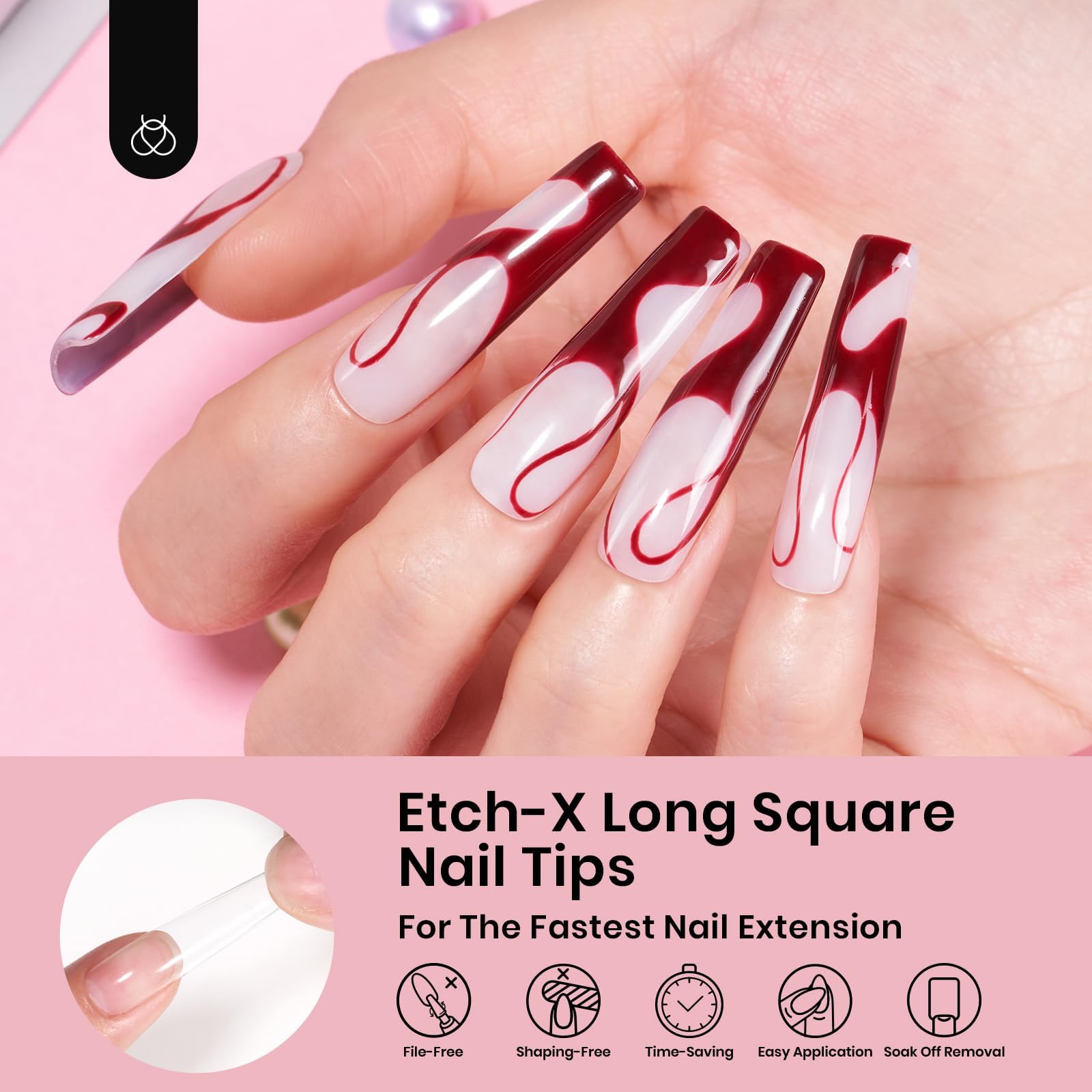 Beetles Gel Nail Tips Long Square – 288 Pcs Half Matte Pre-Shaped Press-On Nails for DIY Extensions