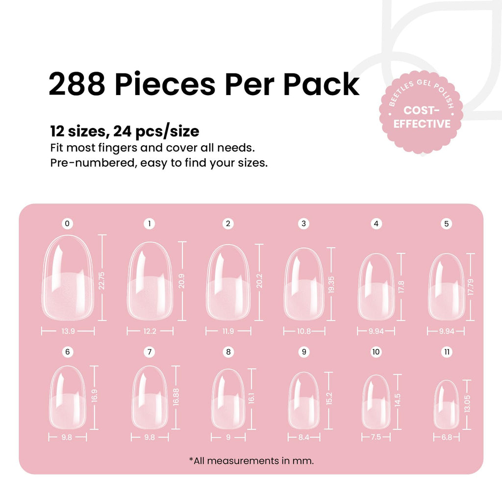 Beetles Gel Nail Tips Short Oval – 288Pcs Pre-Shaped Half Matte Press-On Nails for DIY Extensions