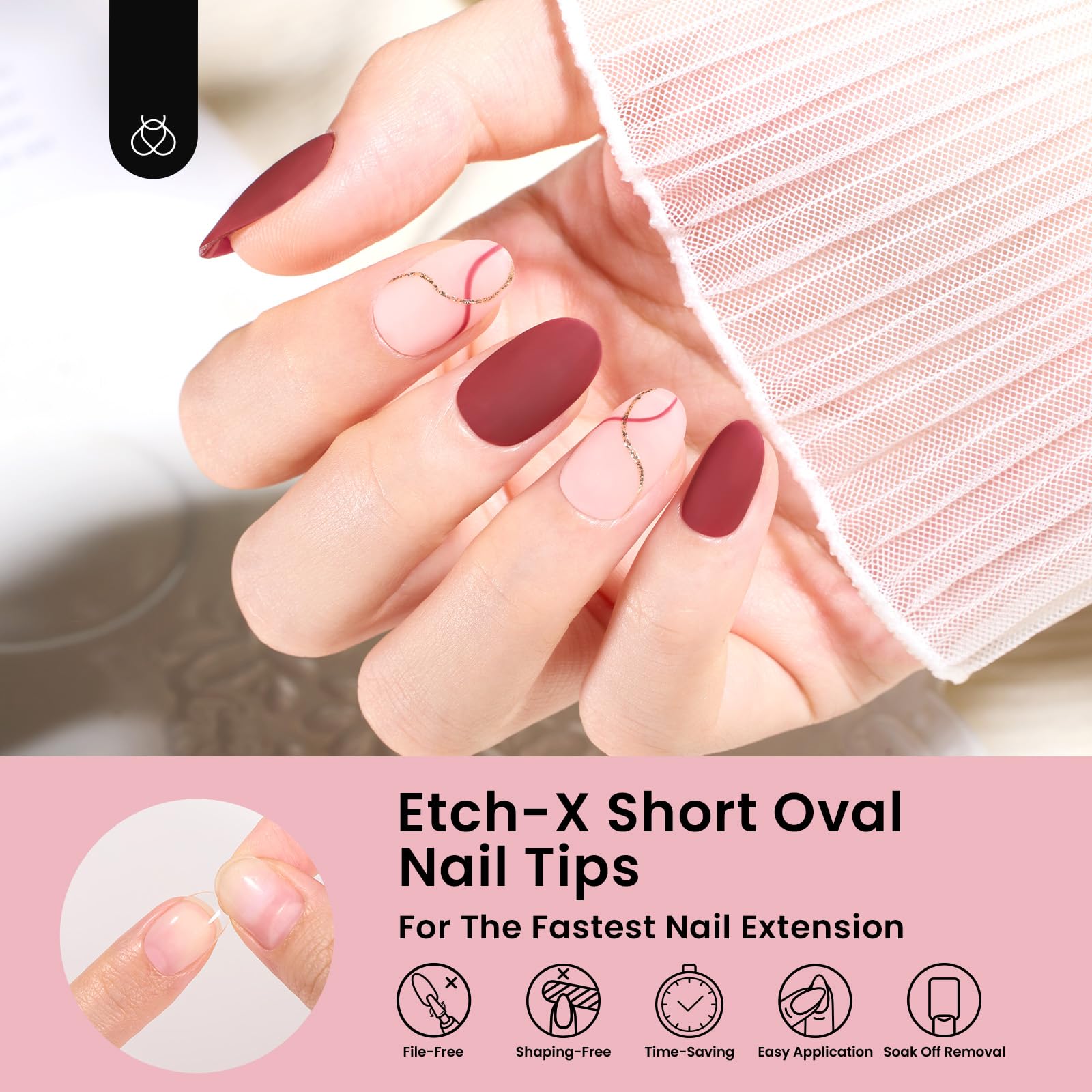 Beetles Gel Nail Tips Short Oval – 288Pcs Pre-Shaped Half Matte Press-On Nails for DIY Extensions