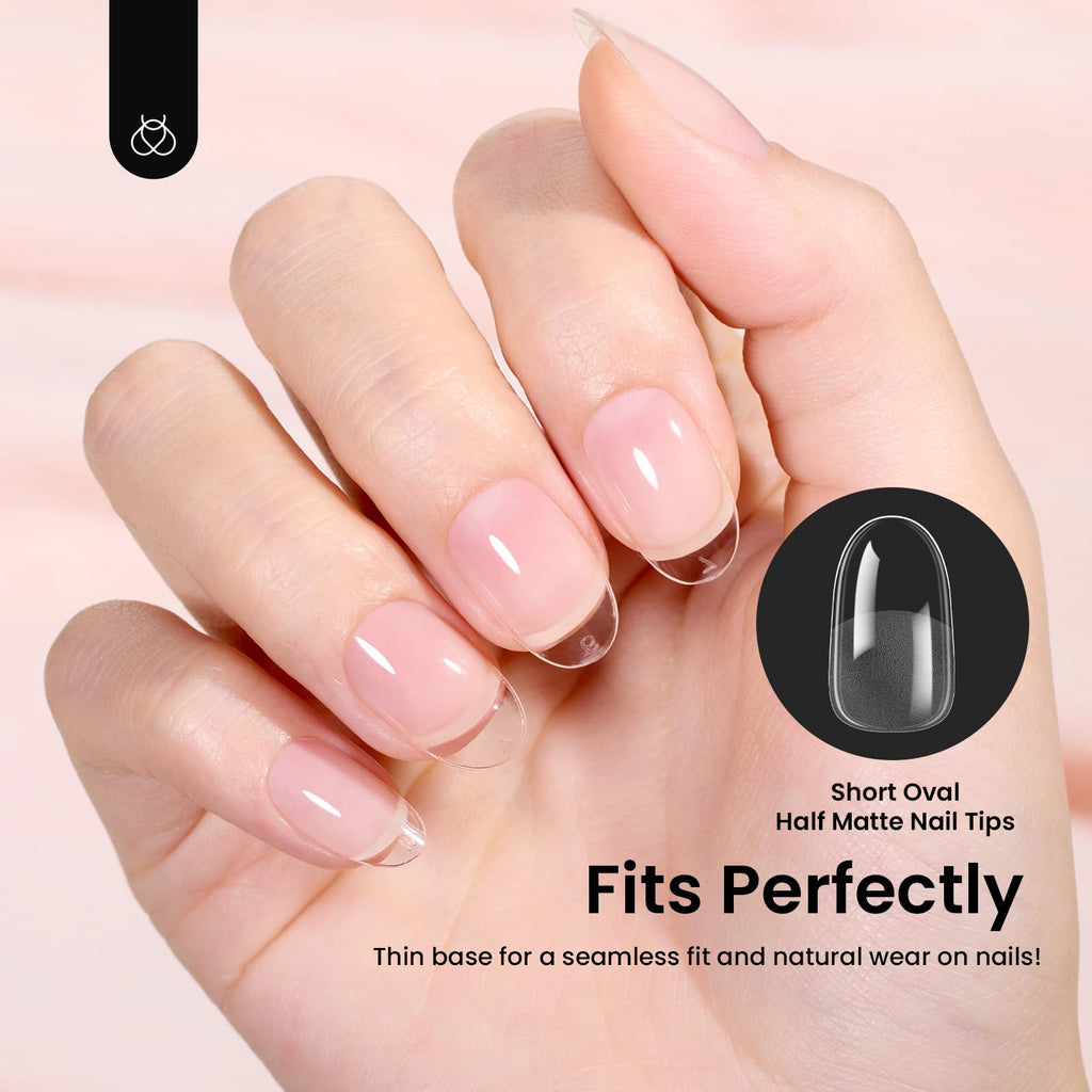 Beetles Gel Nail Tips Short Oval – 288Pcs Pre-Shaped Half Matte Press-On Nails for DIY Extensions