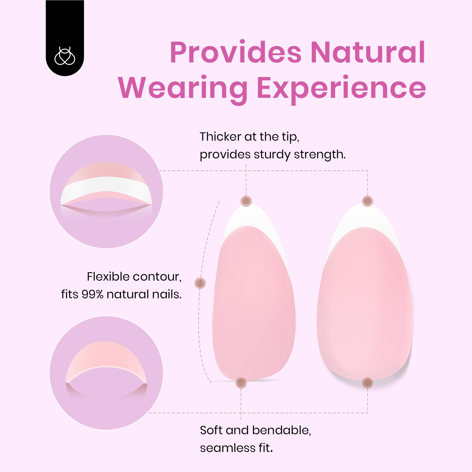 Beetles French Tips Press On Nails – 224 Pcs Pink Short Almond Gel Nail Tips