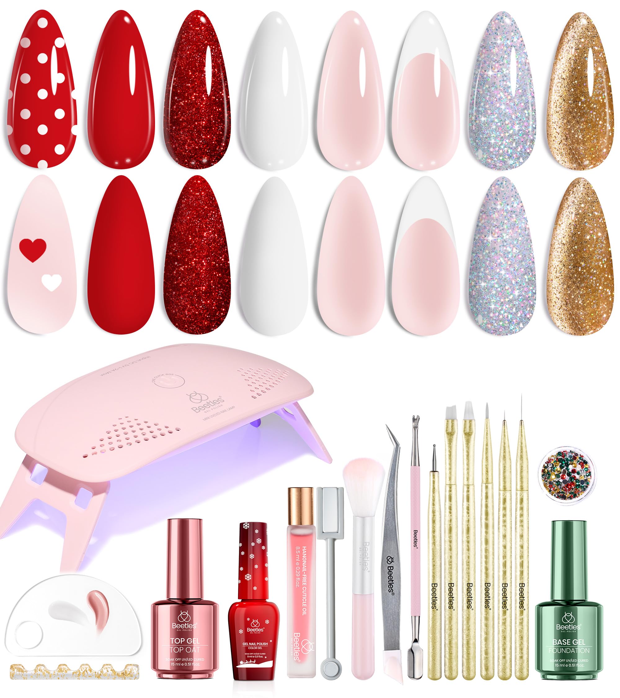 Beetles 27-Piece Gel Nail Polish Kit with UV Light – 6 Colors Valentine Set | Home Salon DIY Manicure