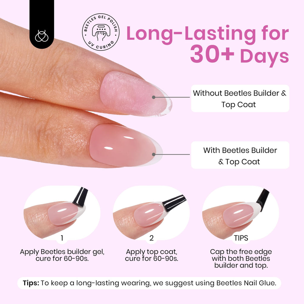 Beetles French Tips Press On Nails – 224 Pcs Pink Short Almond Gel Nail Tips
