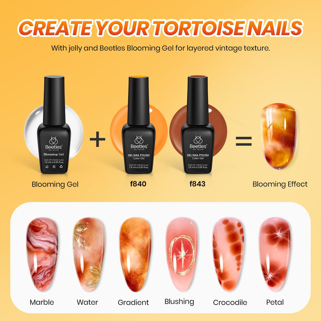 Beetles Gel Nail Polish Set – Amber Chic Jelly & Blooming Gel for Marble Effects, 6-Piece Autumn Collection