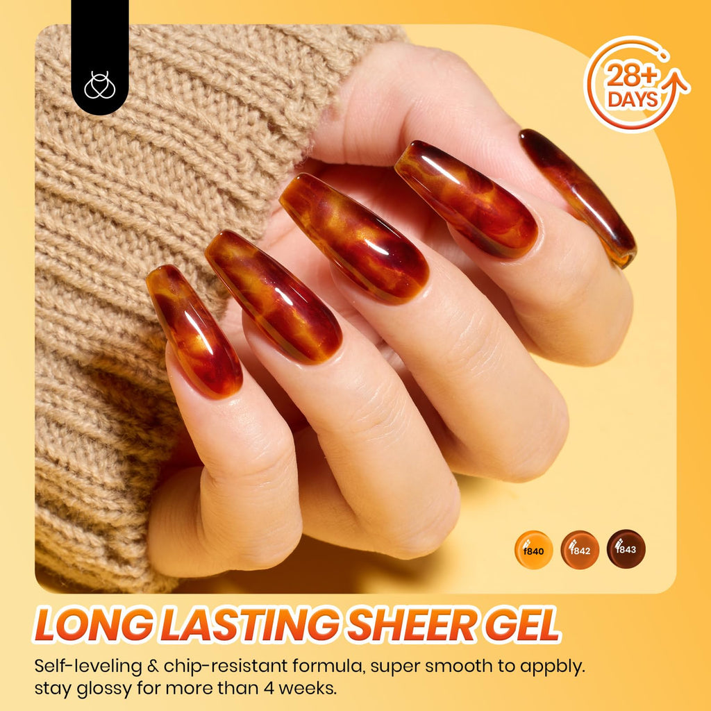 Beetles Gel Nail Polish Set – Amber Chic Jelly & Blooming Gel for Marble Effects, 6-Piece Autumn Collection
