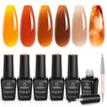 Beetles Gel Nail Polish Set – Amber Chic Jelly & Blooming Gel for Marble Effects, 6-Piece Autumn Collection