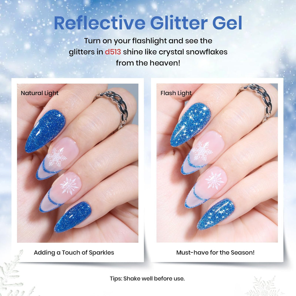 Beetles Gel Polish Set – Glitter Snowflakes Collection: White, Silver & Navy Blue