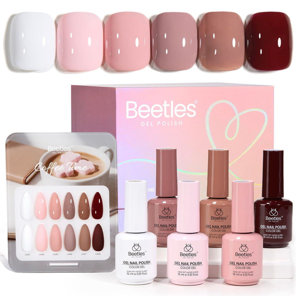 Beetles Gel Polish Set – Coffee Time: 6 Neutral Shades, Long-Lasting UV Gel Polish