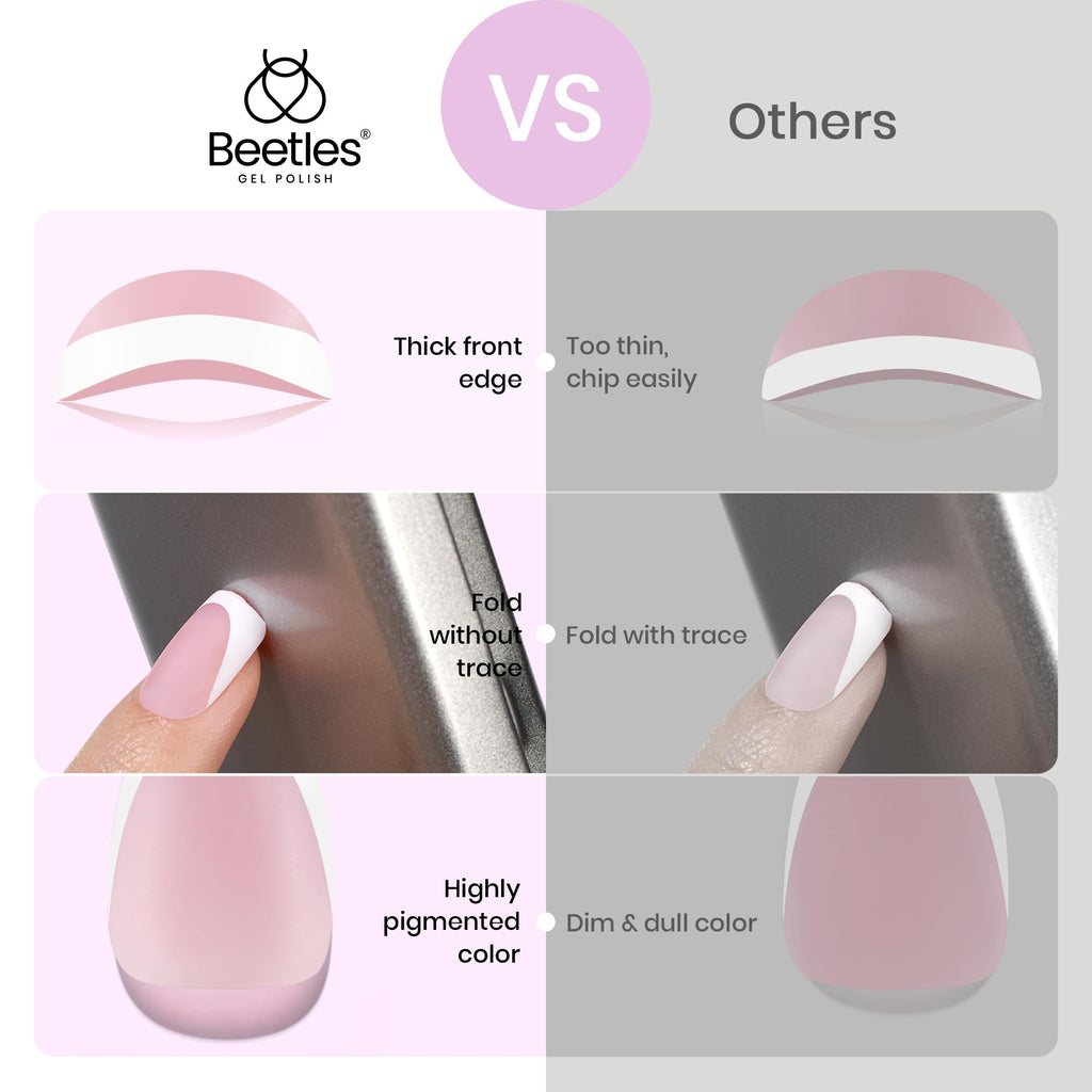 Beetles French Tips Press On Nails – 224 Pcs Pink Short Almond Gel Nail Tips