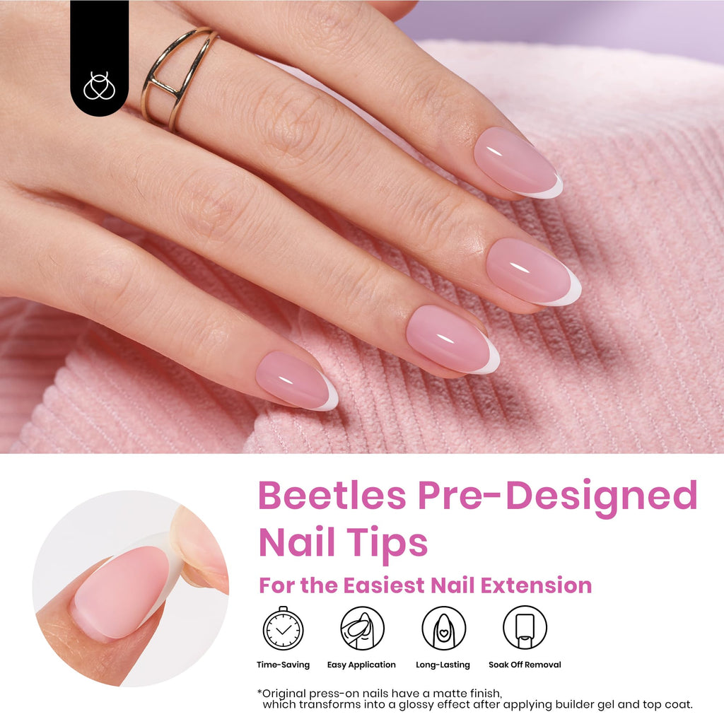 Beetles French Tips Press On Nails – 224 Pcs Pink Short Almond Gel Nail Tips
