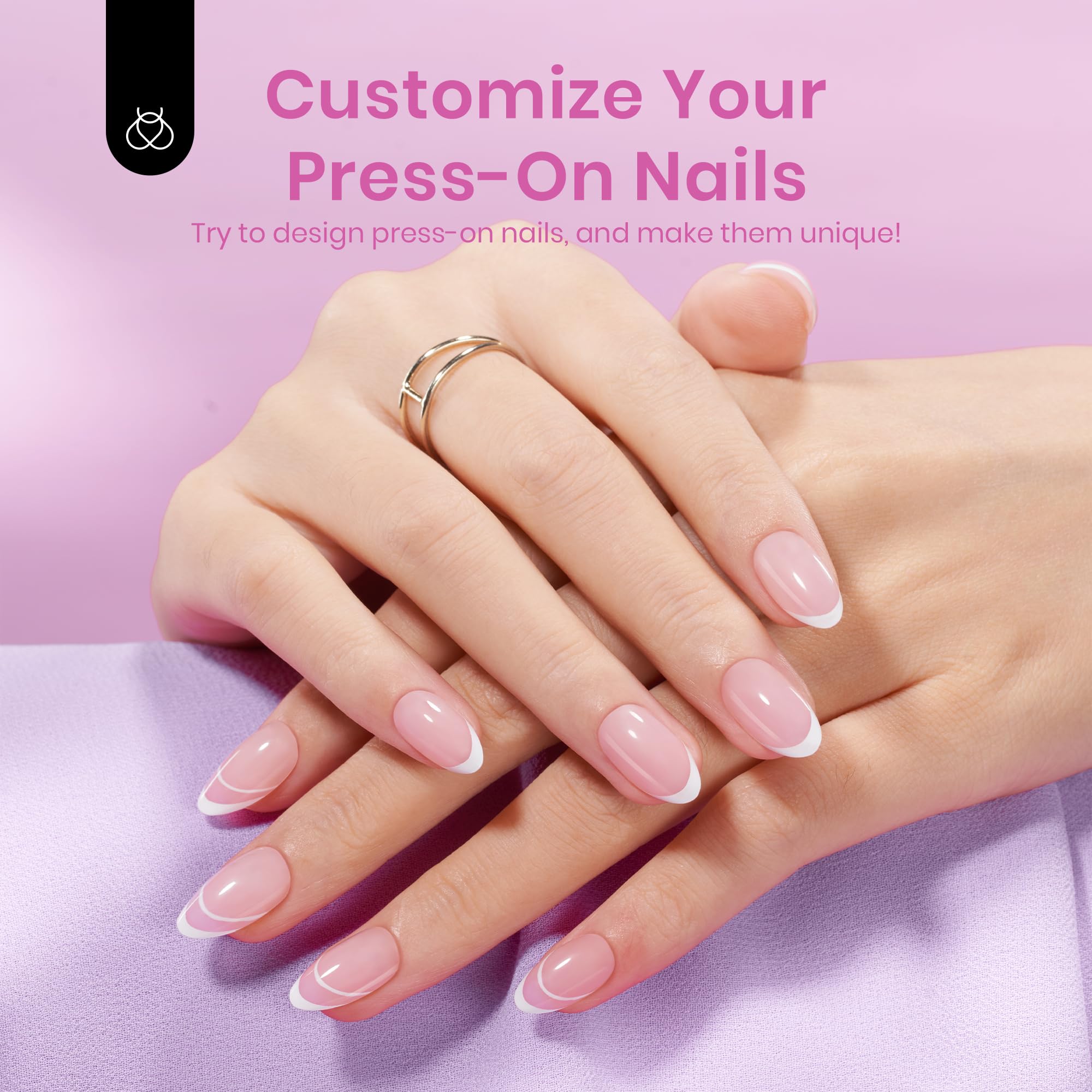 Beetles French Tips Press On Nails – 224 Pcs Pink Short Almond Gel Nail Tips