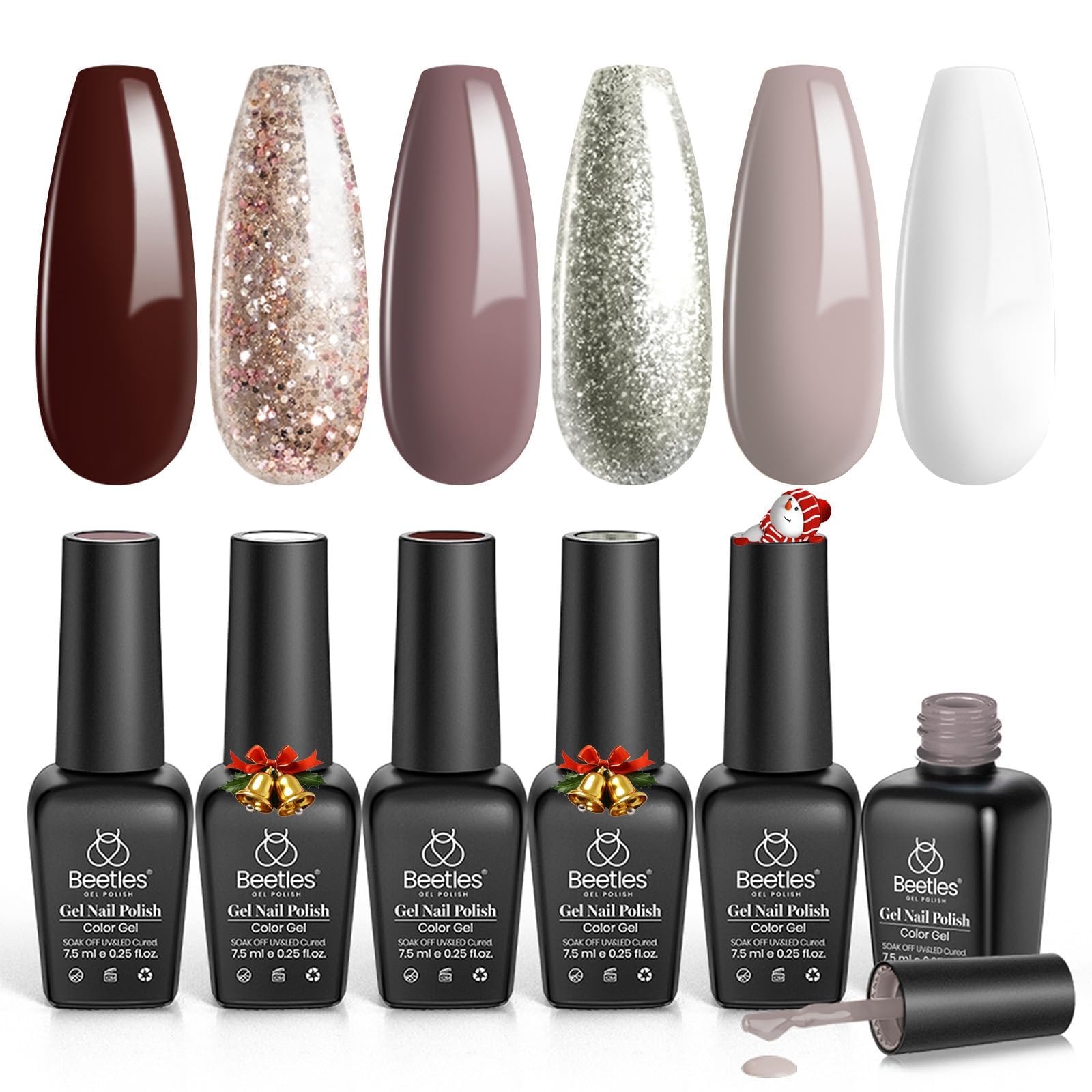 Beetles Gel Polish Set – 6 Winter Shades (Brown, Burgundy, Champagne Gold) | Soak Off UV/LED