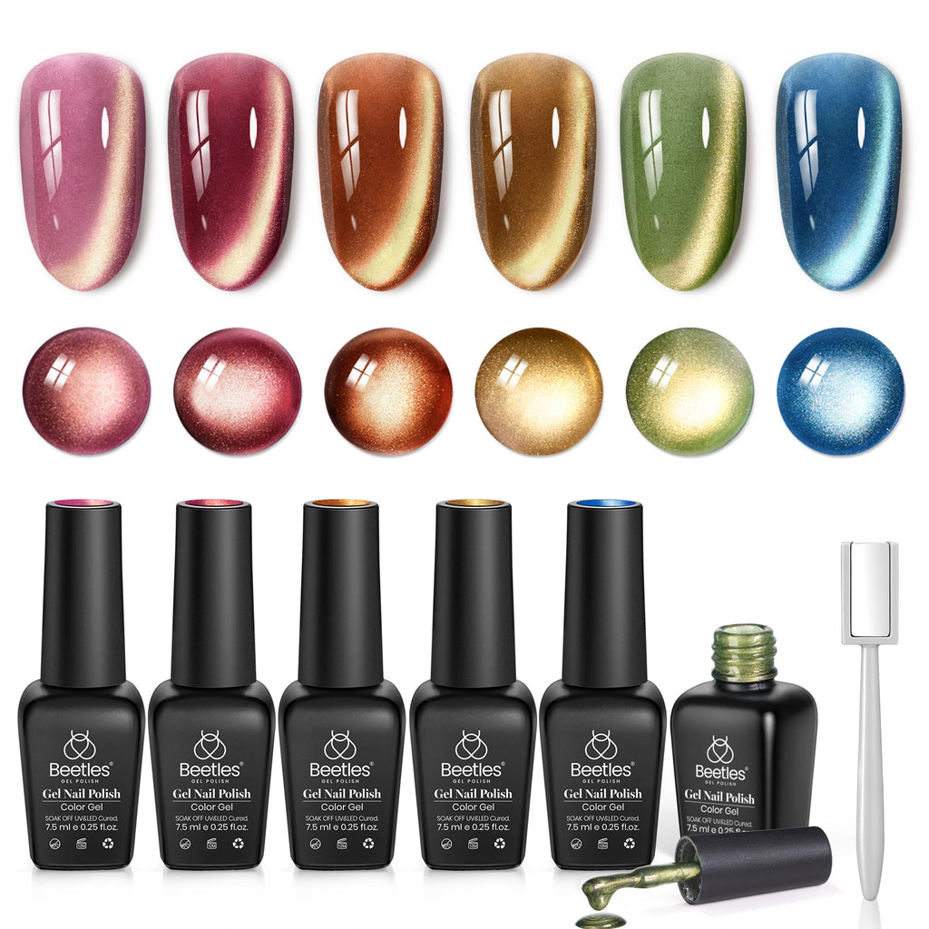 Beetles Gel Polish Golden Mirage Cat Eye Set – 6 Magnetic Colors for DIY or Salon Nails