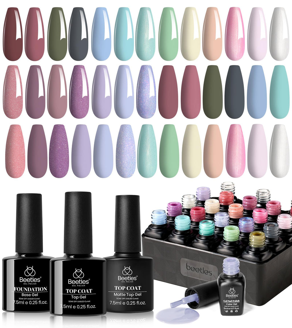 Beetles Gel Polish Set – Healing Elixir: 20 Pastel Colors + Base & Top Coats for DIY Manicure